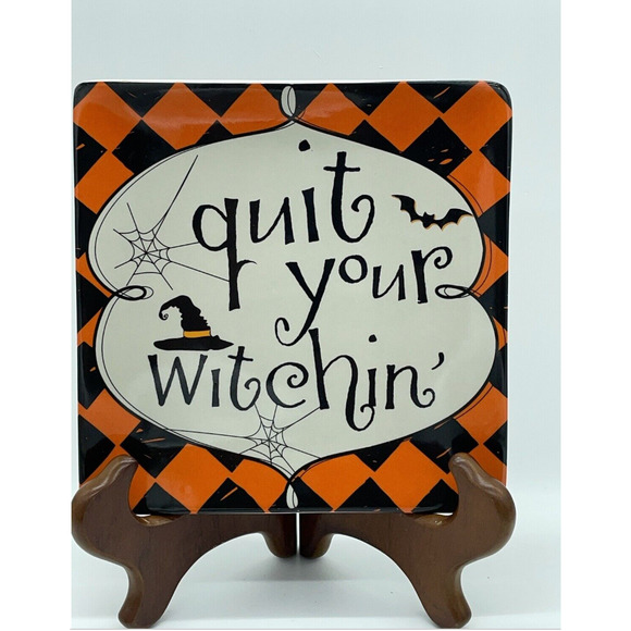 Vintage Pier One Halloween Appetizer Dessert Plates Set‎ Of 4 New in Box Witches - Picture 8 of 16